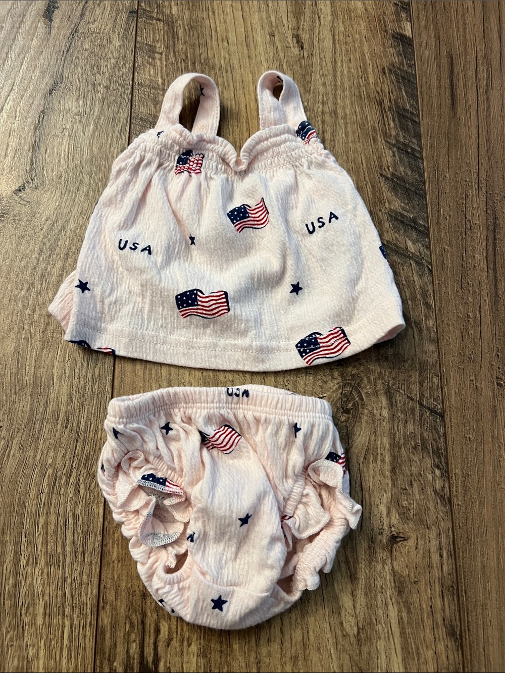 Preemie Pink USA Flag Tankini Top and Bloomers Set